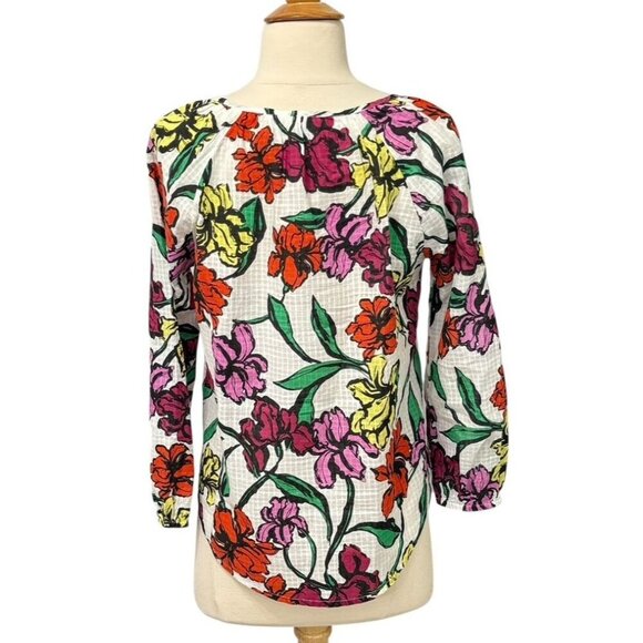 Roberta Roller Rabbit Lightweight Cotton Blouse V-Neck Floral 3/4 Sleeve Size XS - Picture 5 of 9